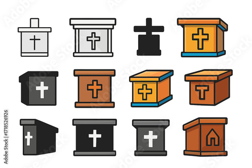 Church Altar Logos. Set Logo of Church Altar: wooden altar with cross. Logo set in vector style, emblematic variations. line, bold thick line, solid black