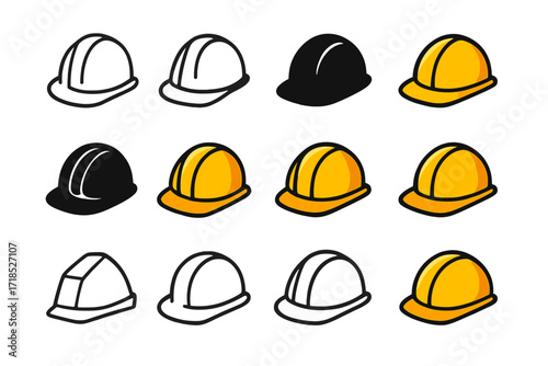 Construction Helmet Logos. Set Logo of Commercial Construction: Safety Helmet. Logo set in vector style, emblematic variations. line, bold thick line, solid