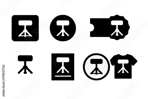Drum Throne Icons. Solid, filled icon set of drum throne commercial and branding: logo design, promotional flyer, brand badge, marketing poster, instrument