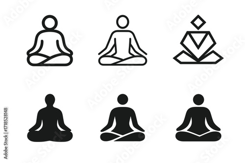 Diverse Wellness Logos. Wellness. Set Logo of Wellness: Meditation pose. harmonious logo variations of the same emblematic concept, each with different