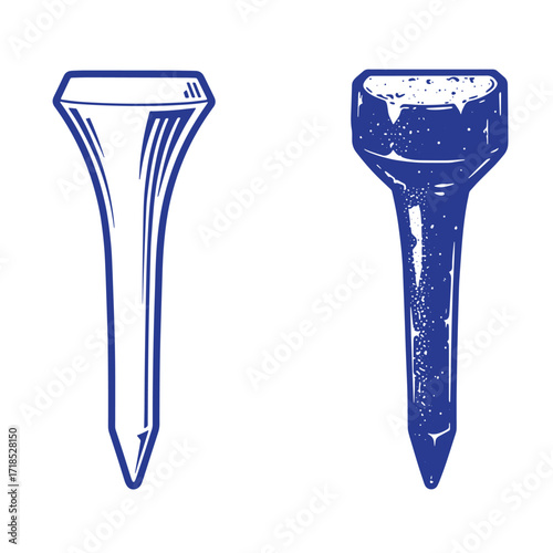 Two detailed golf tees illustration design depicting traditional golfing equipment in blue and white