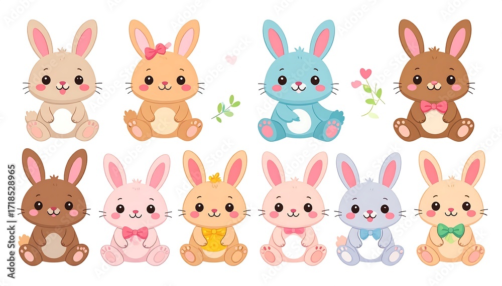 Obraz premium Cute cartoon bunnies in various colors