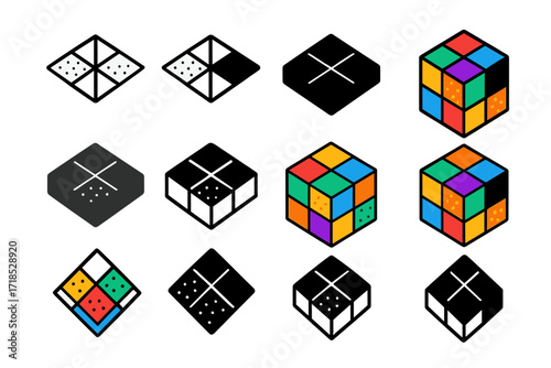 Patchwork Quilt Logos. Set Logo of Handicrafts: Patchwork Quilt. Logo set in vector style, emblematic variations. line, bold thick line, solid black filled,