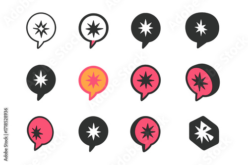 Women's Empowerment Logos. Set Logo of women's empowerment: speech bubble with starburst. Logo set in vector style, emblematic variations. line, bold thick
