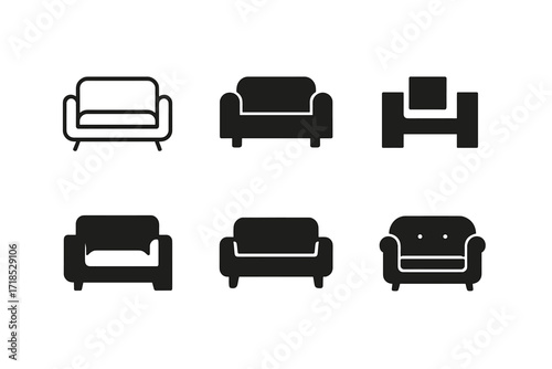Sofa Logo Variations. Interior Design. Set Logo of Interior Design: Sofa. harmonious logo variations of the same emblematic concept, each with different