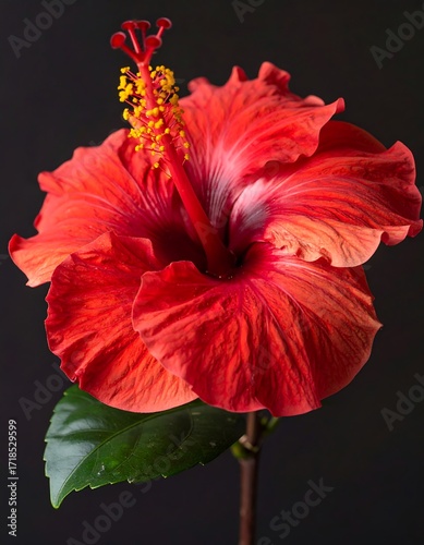 Vibrant red hibiscus flower close-up