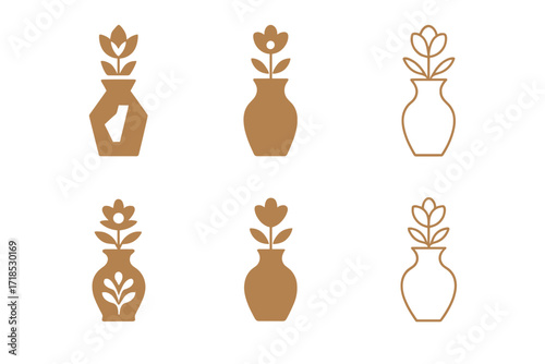 Decorative Vase Logos. Interior Design. Set Logo of Interior Design: Decorative vase. harmonious logo variations of the same emblematic concept, each with
