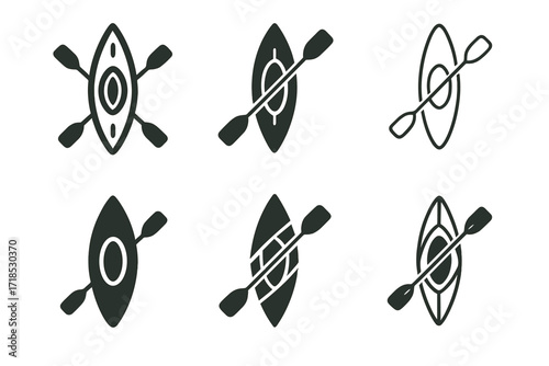 Outdoor Adventure Logos. outdoor adventure. Set Logo of outdoor adventure: kayak with paddle. harmonious logo variations of the same emblematic concept, each