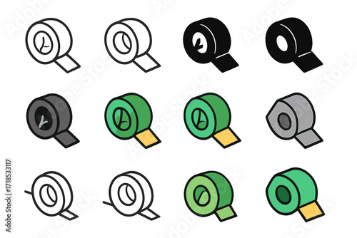 Eco-Friendly Tape Logo. Set Logo of Sustainable shipping and packaging methods: eco-friendly tape roll. Logo set in vector style, emblematic variations. line,