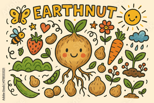 ??????_ ??????? ???????????. ??? ??????? ?? ???? Earthnut (???????? ??????, ?????????) ? ??????? ???????? ??? ???????? Colorful Hand-drawn doodle Children