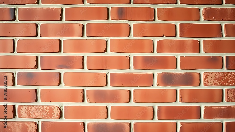 Obraz premium Close-up of a red brick wall with vintage warm tones and detailed surface texture under even lighting.