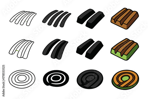Agricultural Track Icons. Icon Set of Agricultural Tracks: Fresh soil mark, Deep field rut, Circular plowed track. Icons set in vector style, emblematic