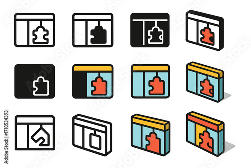 Project Logo Variations. Set Logo of Working on a Project: kanban board in progress. Logo set in vector style, emblematic variations. line, bold thick line,