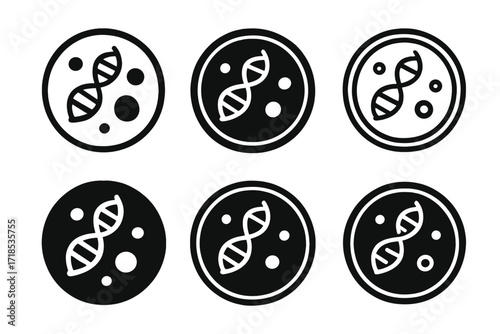 Biotech Logo Variations. Biotechnology. Set Logo of Biotechnology: Petri dish. harmonious logo variations of the same emblematic concept, each with different