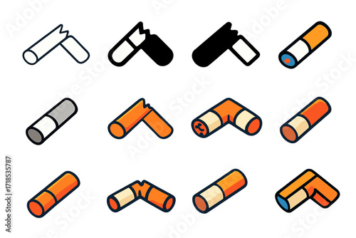 Cigarette Withdrawal Logo Variations. Set Logo of Withdrawal Symptoms: broken cigarette. Logo set in vector style, emblematic variations. line, bold thick