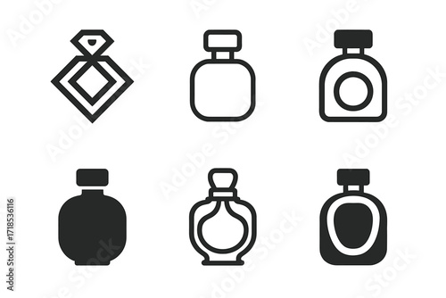 Cosmetic Logo Variations. Cosmetics. Set Logo of Cosmetics: Perfume bottle. harmonious logo variations of the same emblematic concept, each with different