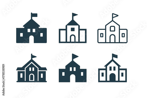 Educational Logo Variations. Education. Set Logo of Education: School building. harmonious logo variations of the same emblematic concept, each with different