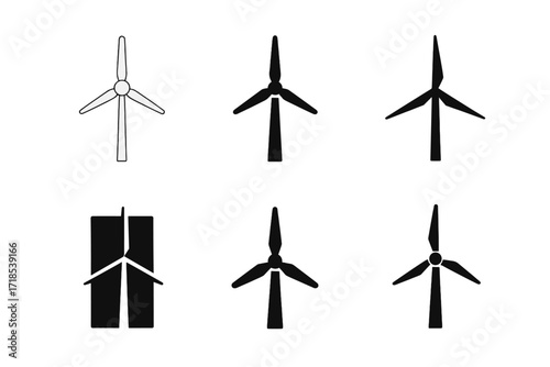 Wind Energy Logos. Wind Energy. Set Logo of Wind Energy: Wind turbine. harmonious logo variations of the same emblematic concept, each with different artistic