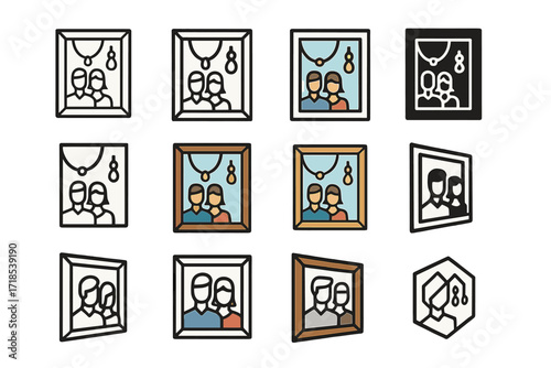 Family Heritage Logo Set. Set Logo of creating a family heritage wall with photos and heirlooms: heirloom jewelry display. Logo set in vector style, emblematic