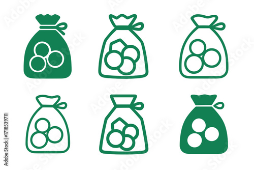 Plastic-Free Logo Designs. Plastic-free lifestyle. Set Logo of Plastic-free lifestyle: cloth produce bag. harmonious logo variations of the same emblematic