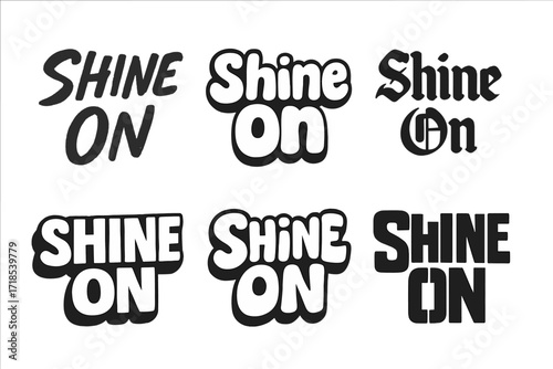 Diverse Typography Grid. Shine On. Set lettering. harmonious lettering variations of the same emblematic concept, each with different artistic interpretation