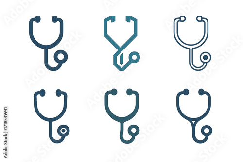 Diverse Healthcare Logos. Healthcare. Set Logo of Healthcare: Stethoscope. harmonious logo variations of the same emblematic concept, each with different