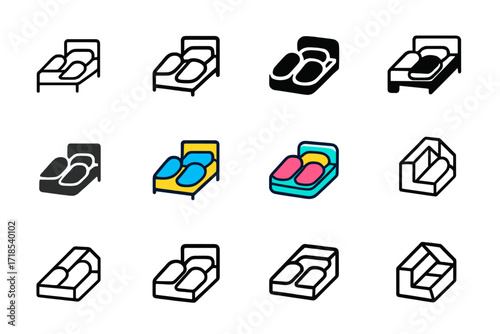 Elegant Slippers Logo Grid. Set Logo of Slippers by the Bedside: Elegant Hotel Room Slippers. Logo set in vector style, emblematic variations. line, bold thick