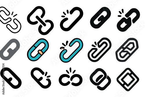 Withdrawal Symbol Logos. Set Logo of Withdrawal Symptoms: broken chain. Logo set in vector style, emblematic variations. line, bold thick line, solid black