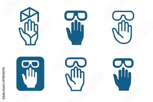 Augmented Reality Logos. Augmented Reality. Set Logo of Augmented Reality: Interactive AR hand. harmonious logo variations of the same emblematic concept, each