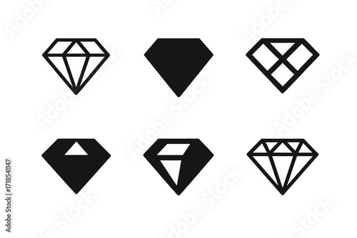 Diverse Diamond Logos. Jewelry. Set Logo of Jewelry: Diamond gemstone. harmonious logo variations of the same emblematic concept, each with different artistic