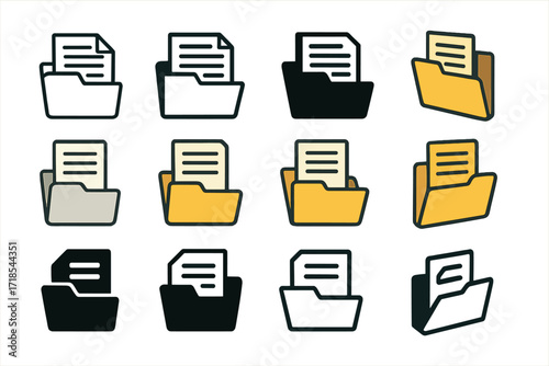 Court Documentation Logos. Set Logo of Court reporters and legal assistants documenting hearings: Hearing transcript in folder. Logo set in vector style,