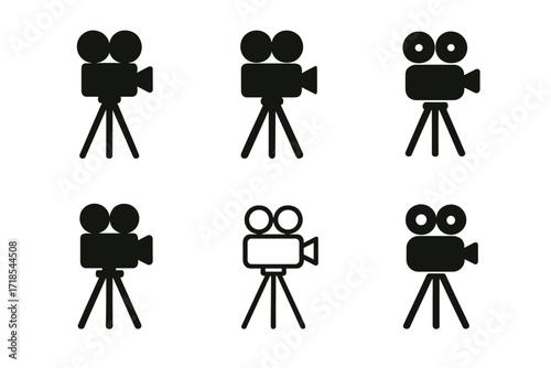 Vintage Studio Logos. old-school studio. Set Logo of old-school studio: film camera on tripod. harmonious logo variations of the same emblematic concept, each