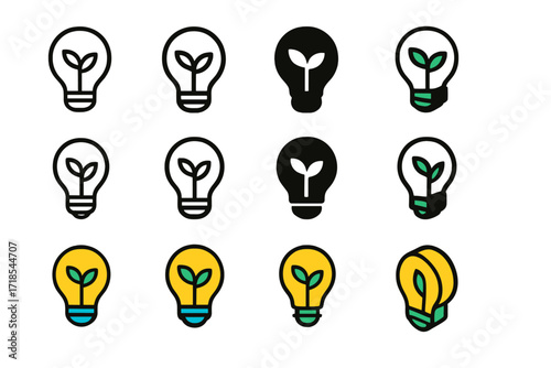 Youth Empowerment Logo. Set Logo of Youth Empowerment: Lightbulb with Sprout. Logo set in vector style, emblematic variations. line, bold thick line, solid