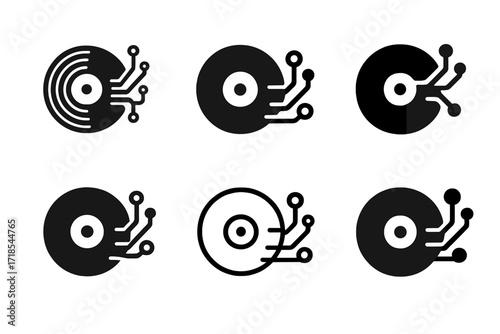 Technology Meets Vinyl. The impact of technology on music. Set Logo of the impact of technology on music: vinyl record merging with circuit board. harmonious