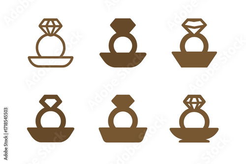 Elegant Jewelry Logos. jewelry tray. Set Logo of jewelry tray: ring tray with gemstone. harmonious logo variations of the same emblematic concept, each with