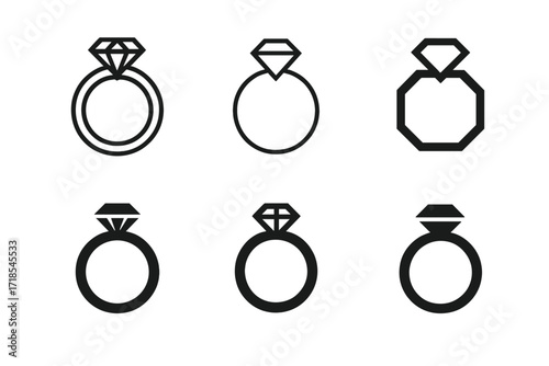 Engagement Ring Logos. Jewelry. Set Logo of Jewelry: Engagement ring. harmonious logo variations of the same emblematic concept, each with different artistic
