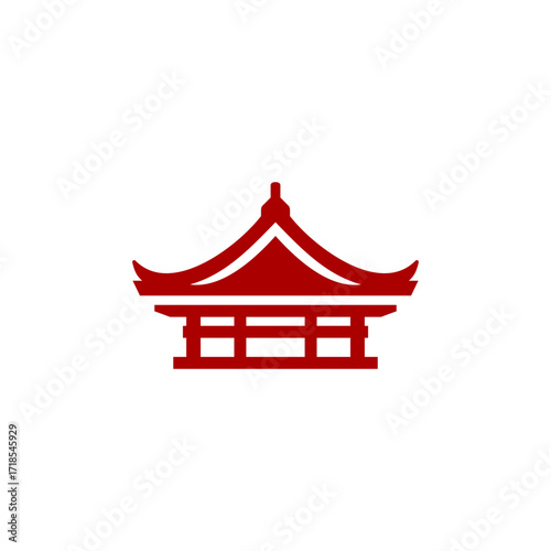 Vector illustration of a traditional Asian pagoda temple roof in simple red design, japanese temple roof