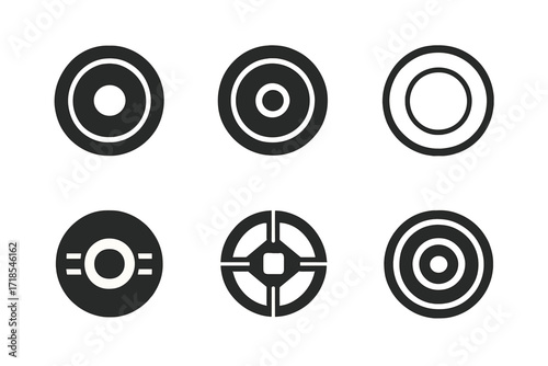 Creative Barbell Logo Designs. Fitness. Set Logo of Fitness: Barbell plate. harmonious logo variations of the same emblematic concept, each with different