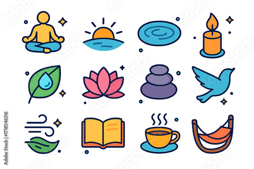 Serene Icons Collection. Hand-drawn doodle illustration organizing family holiday celebration Christmas tree, star, snowflake, bell, gift box, stocking, heart,