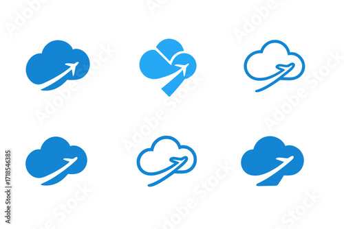 Airline Logo Concepts. Airlines. Set Logo of Airlines: Cloud with contrail. harmonious logo variations of the same emblematic concept, each with different