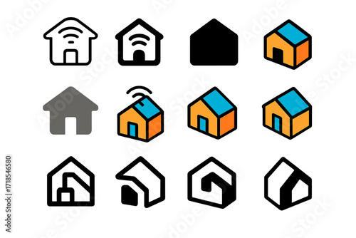 Dopamine Detox Logos. Set Logo of Dopamine Detox from Screens: Offline retreat house. Logo set in vector style, emblematic variations. line, bold thick line,