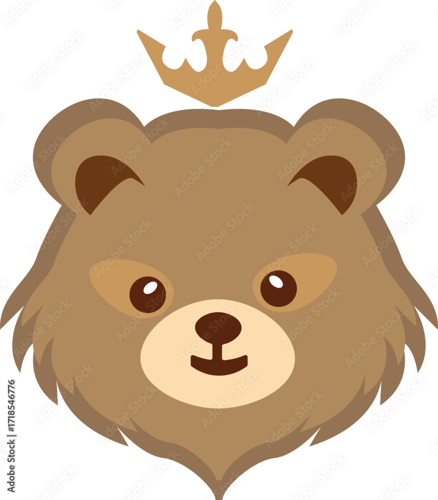 Fototapeta premium Cute brown bear cartoon with crown head.
