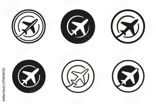 Culinary Tourism Logos. Culinary tourism and destination dining. Set Logo of culinary tourism and destination dining: plate with airplane. harmonious logo