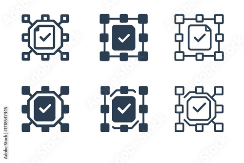 Blockchain Logo Variations. Blockchain. Set Logo of Blockchain: Smart contract. harmonious logo variations of the same emblematic concept, each with different