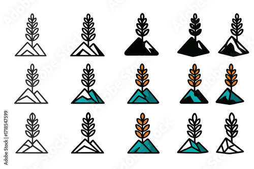 Quinoa Logo Designs. Set Logo of Climate-resistant crops: High-altitude quinoa. Logo set in vector style, emblematic variations. line, bold thick line, solid