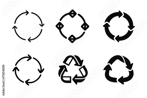 Circular Economy Logos. Economic efficiency. Set Logo of Economic efficiency: circular economy loop. harmonious logo variations of the same emblematic concept,