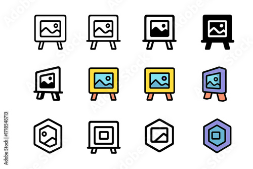 Dynamic Digital Logo Grid. Set Logo of Digital Art Collectibles and NFTs: Digital gallery icon. Logo set in vector style, emblematic variations. line, bold