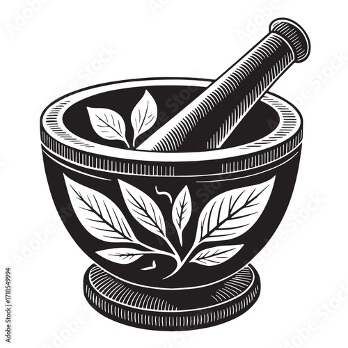 Black mortar and pestle Silhouette Vector, High Quality Illustration on White Background