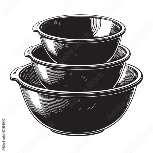 Black mixing bowls Silhouette Vector, High Quality Illustration on White Background