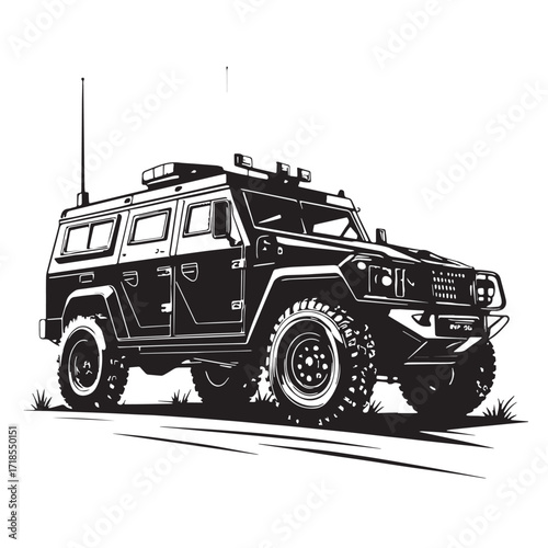 Black military vehicle Silhouette Vector, High Quality Illustration on White Background